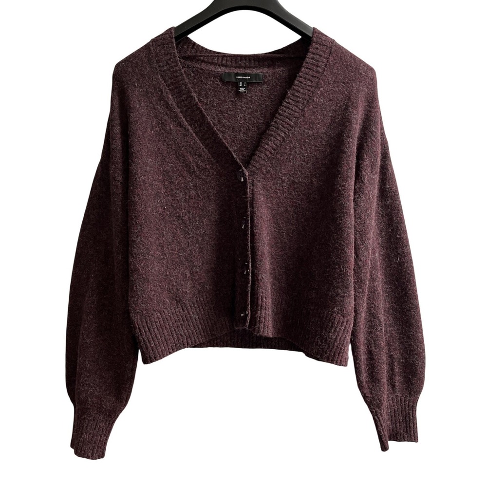 Vero Moda Cardigan Dark Purple Marbled Button‎ Down Womens S Preppy Classic Soft